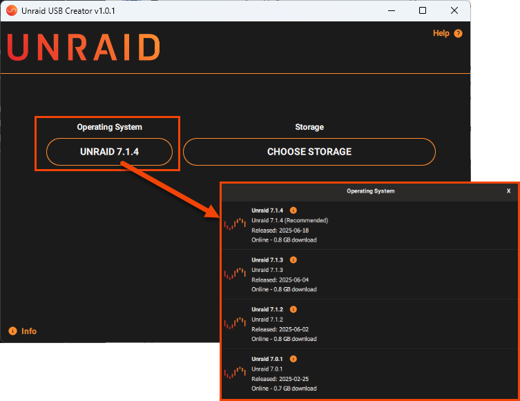 Sélectionner la version